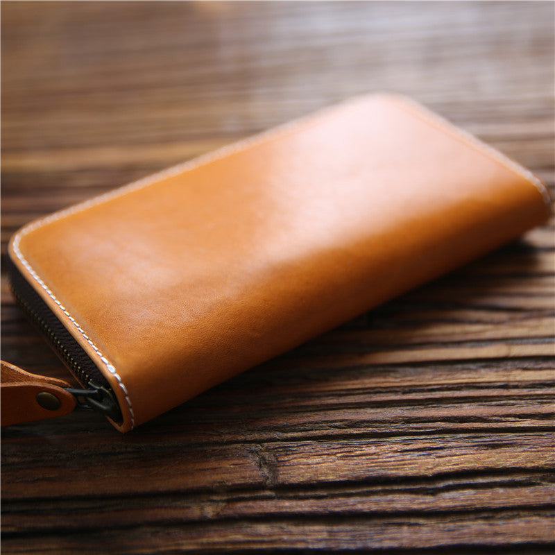Men's Tanned Long Genuine Leather Zipper First Layer Men's Wallets