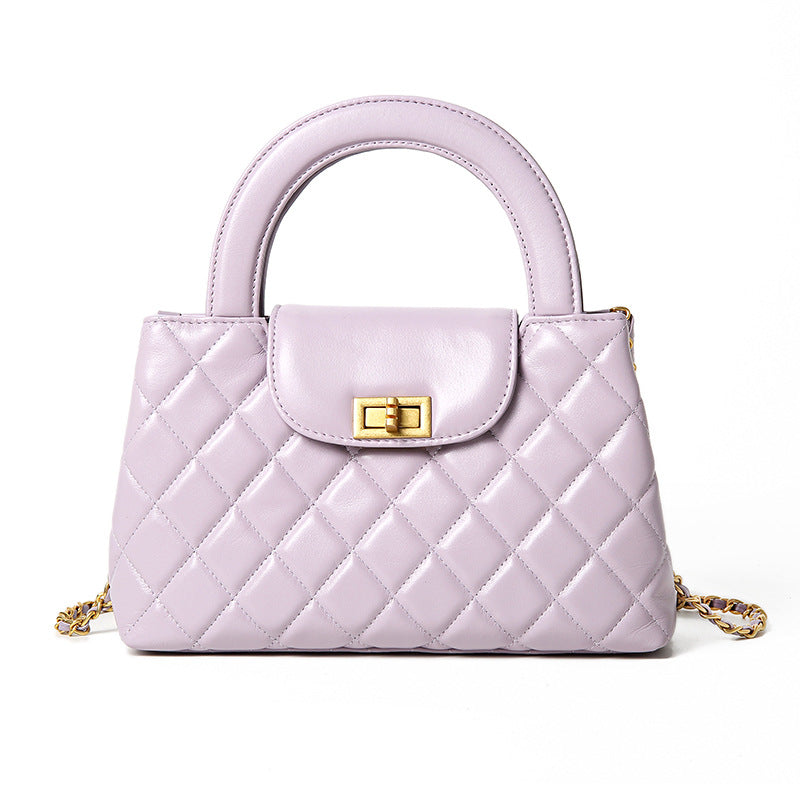 Layer Cowhide Versatile Classic Style Rhombus Chain Bags