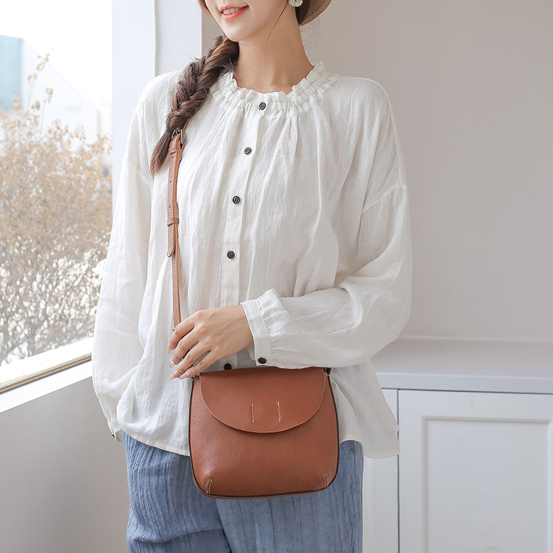 Women's Retro Style First Layer Cowhide Saddle Crossbody Bags