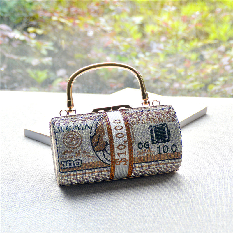 Women's Full Diamond Cylinder Dollar Fashion Rhinestone Evening Bags