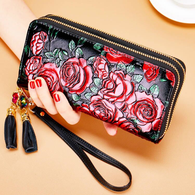 Women's Long Zipper Rose Elegant Fashion Lucky Ladies Wallets