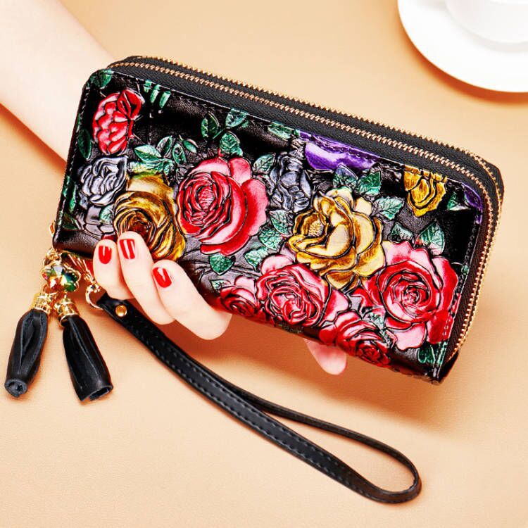 Women's Long Zipper Rose Elegant Fashion Lucky Ladies Wallets