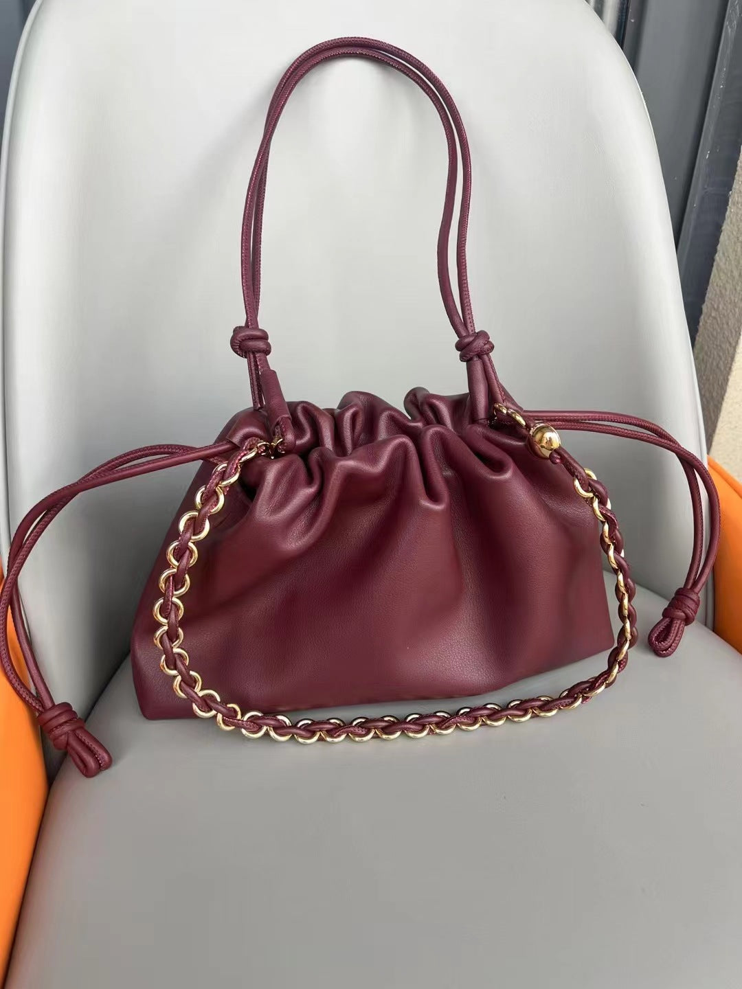 Women's Lucky Soft Cowhide Clutch Drawstring Genuine Shoulder Bags