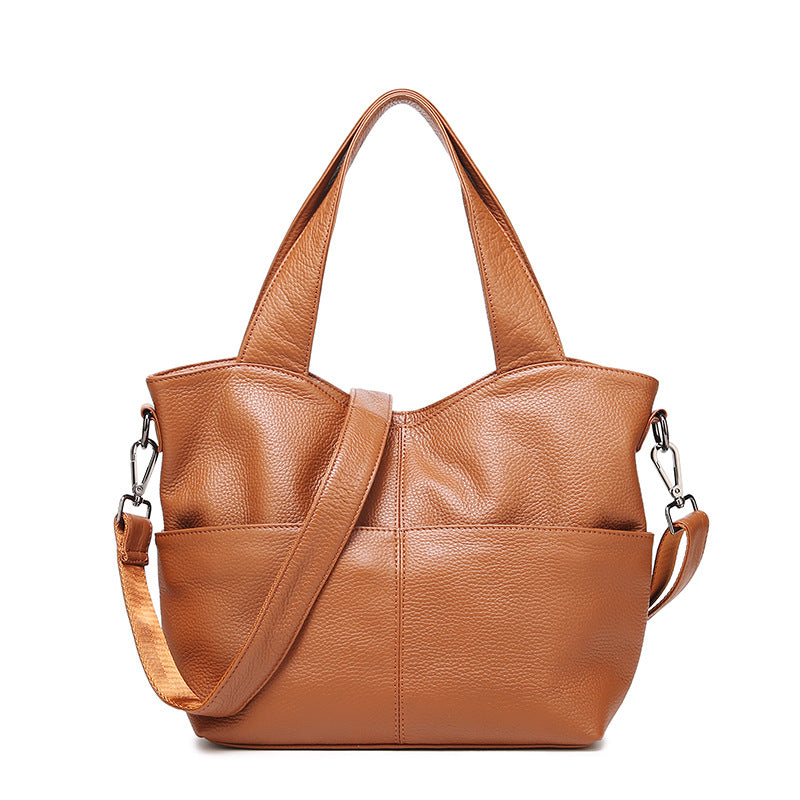 Women's Cow Leather Style Simple Soft Big Shoulder Bags
