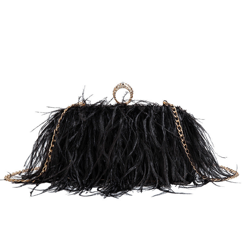Women's Ostrich Feather Box Chain Single Fluff Evening Bags