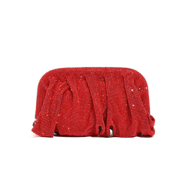 Hand Clutch Pleated Chain Rhinestone Cloud Clip Bags