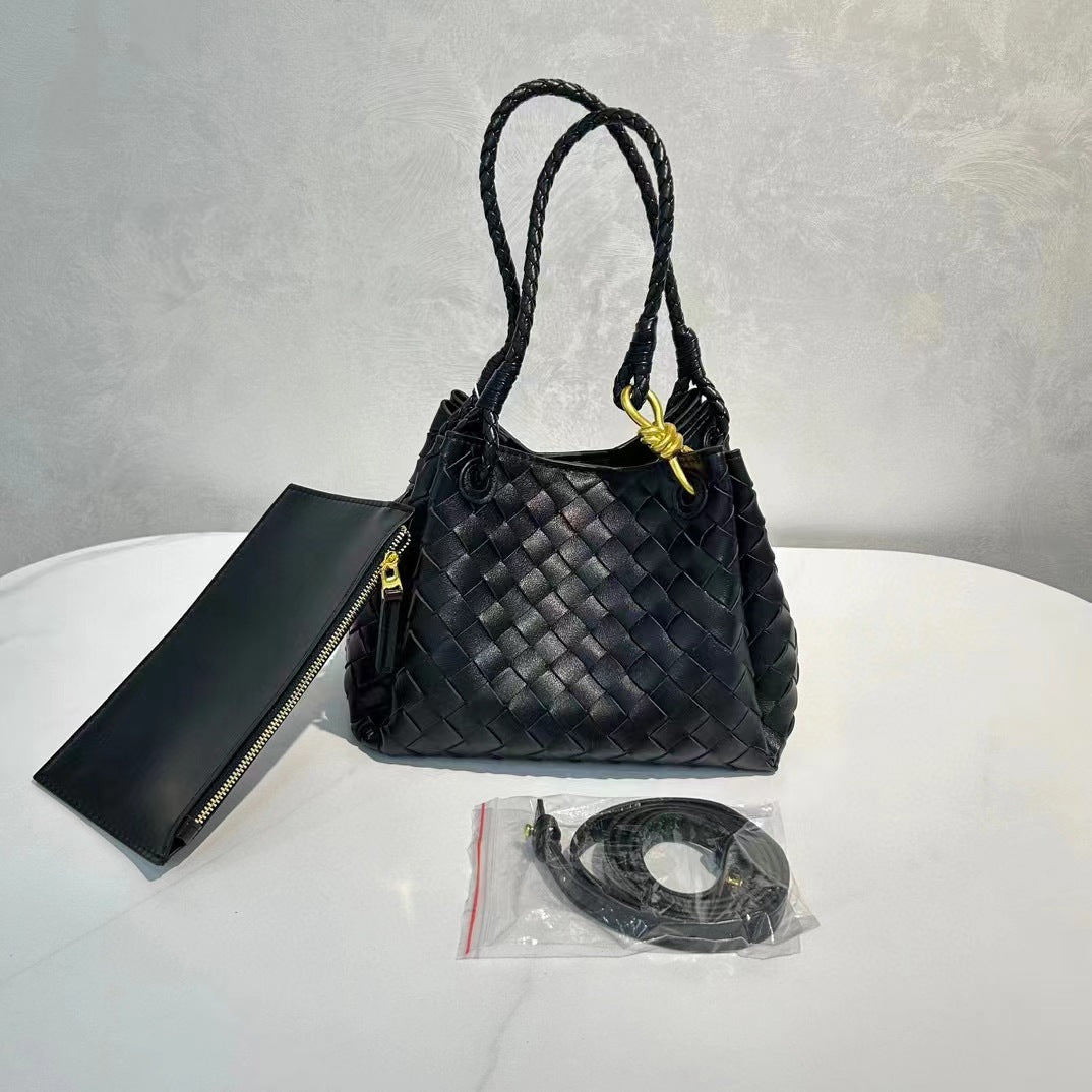 Women's Metal Cord Fastener Woven Large Portable Bags