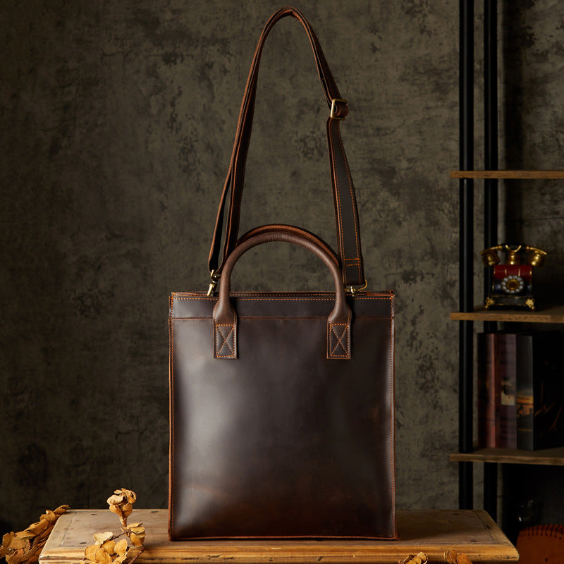 Men's First Layer Cowhide Business Commute Vintage Men's Handbags