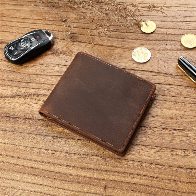 Men's Layer Cowhide Short Green Leather Driving License For Men's Wallets