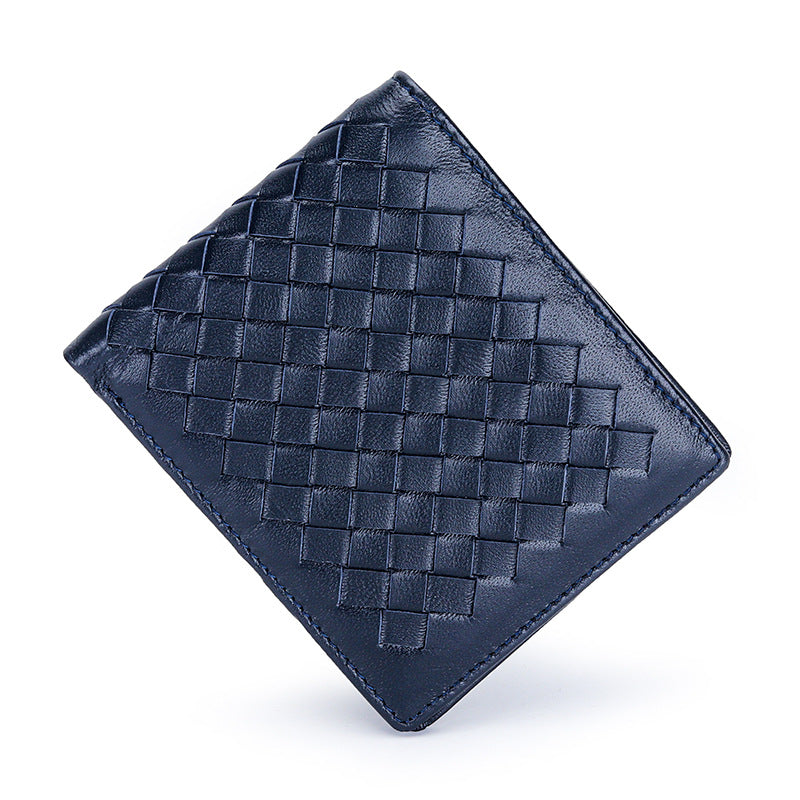 Women's & Men's & Sheepskin Hand-woven Short Genuine Leather Classic Fold Large Capacity Men's Wallets