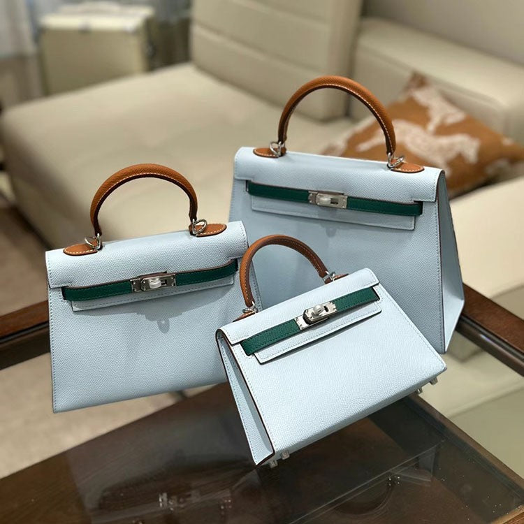 Women's High-grade Contrast Color Cowhide Kelly Fashion Shoulder Bags