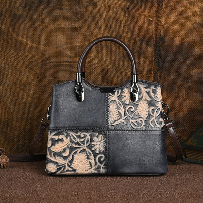 Women's Retro Embossing Hand-rub Color First Layer Handbags