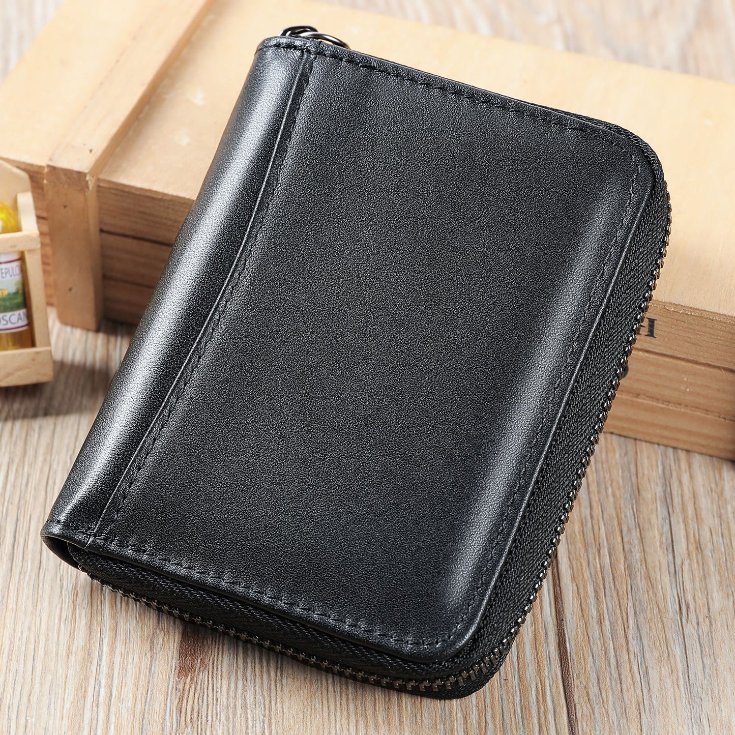 Men's Layer Cowhide Short Leather Zipper Driving Men's Wallets