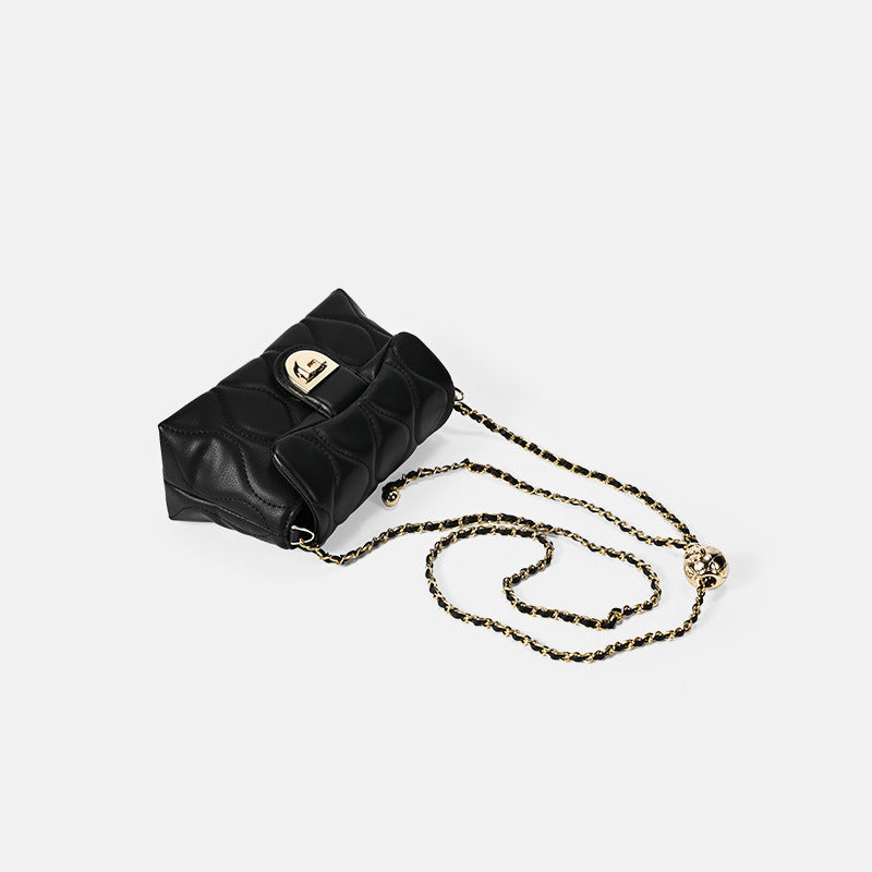 Women's Fashion Genuine Leather Golden Balls Rhombus Shoulder Bags