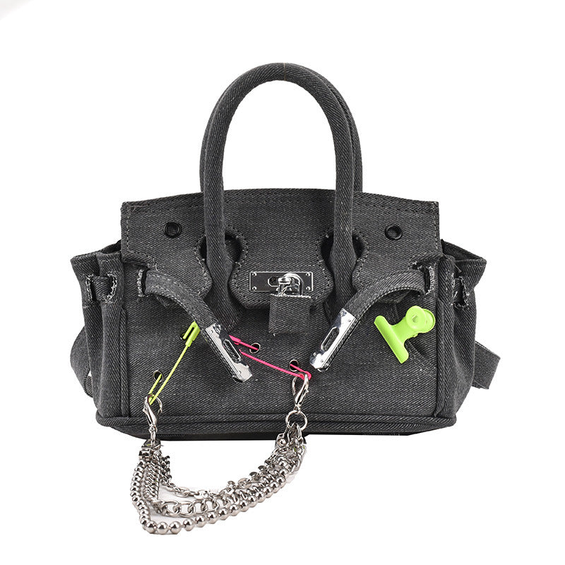 Handmade Denim Niche Stitching Large Capacity Handbags