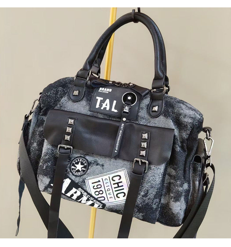 Women's Trendy Nylon Leather Personality Rivets Jean Handbags