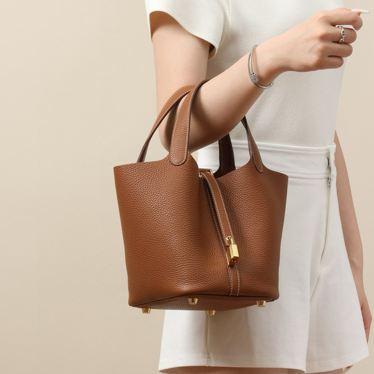 Cowhide Wax Line Vegetable Basket Layer Lychee Bucket Bags