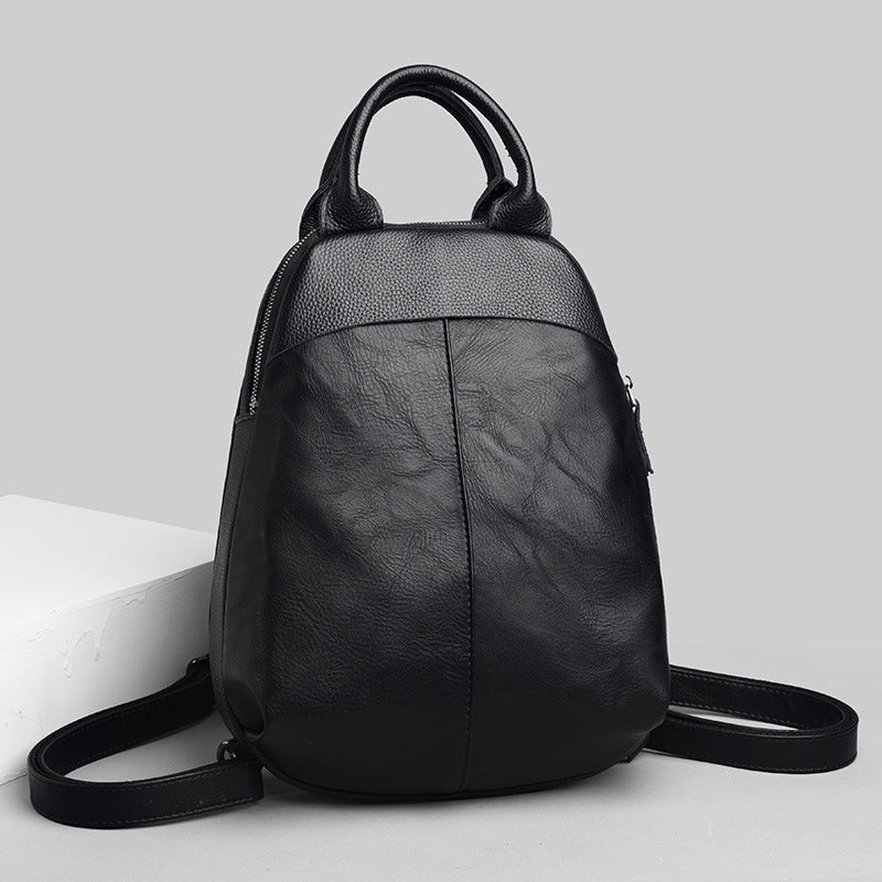 Women's Color Matching Leather Korean Retro Campus Backpacks