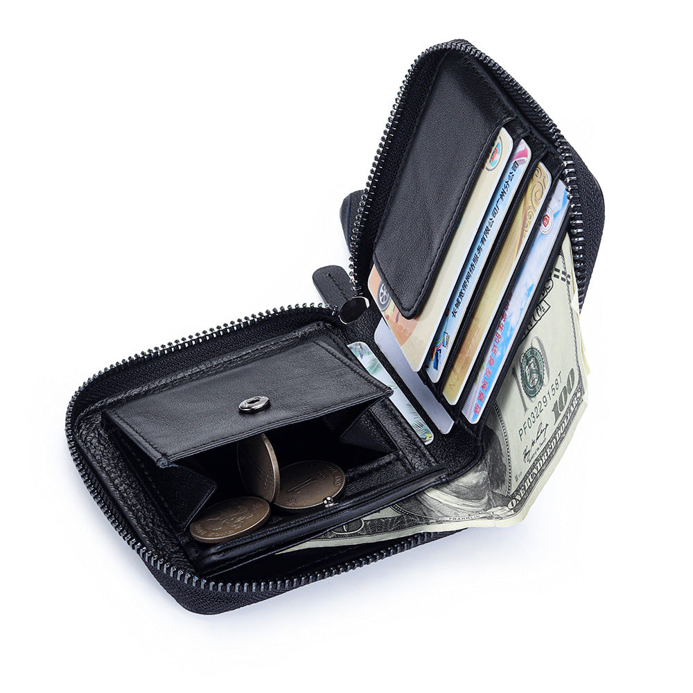 Women's Short Sheepskin Zipper Classic Genuine Leather Ladies Wallets