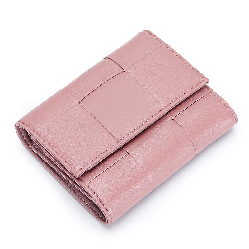 Women's Sheepskin Woven Tri Fold Stylish Versatile Ladies Wallets