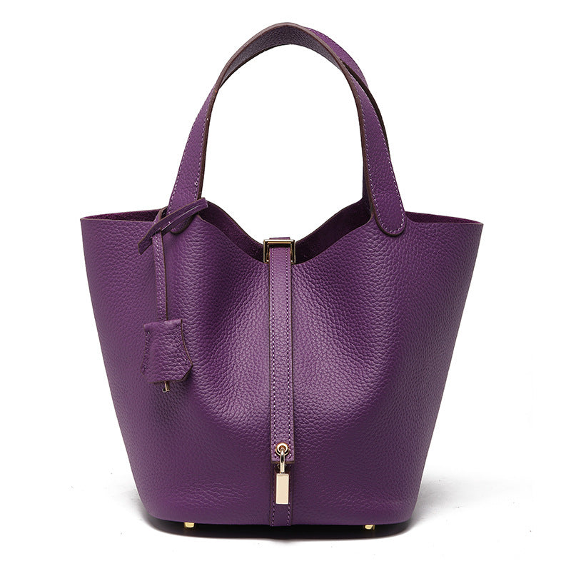 Women's Quality First Layer Cowhide Niche Basket Leather Large Bags