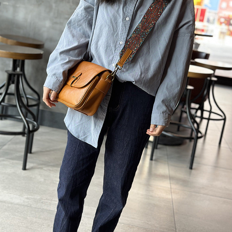 Women's Retro Fashion Vegetable Tanning Leather Ribbon Crossbody Bags