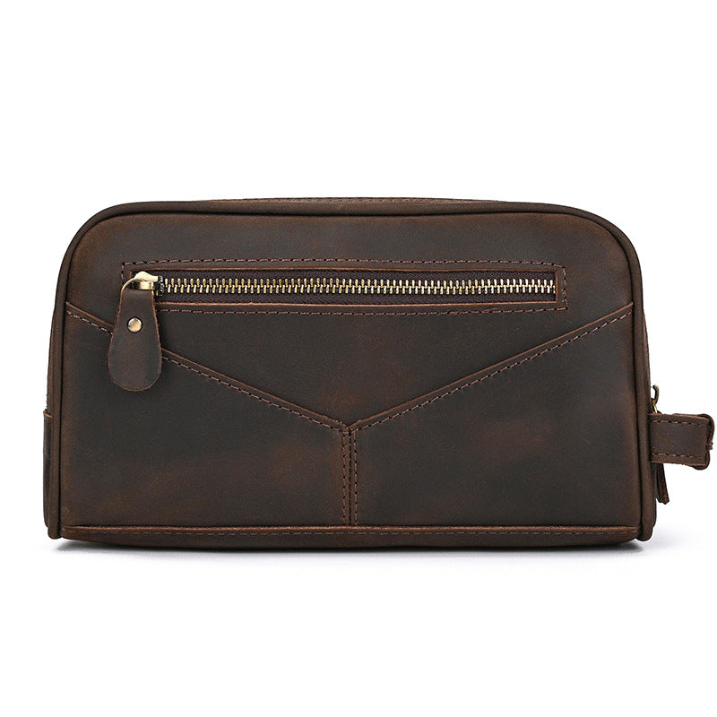Women's & Men's Leather Toiletry Vintage Crazy Horse Clutch Cowhide Double Men's Handbags