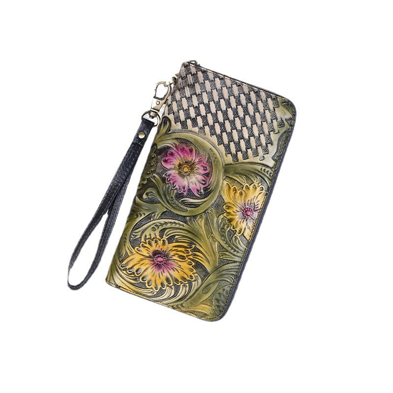 Women's First Layer Cowhide Handmade Leather Carving Ladies Wallets
