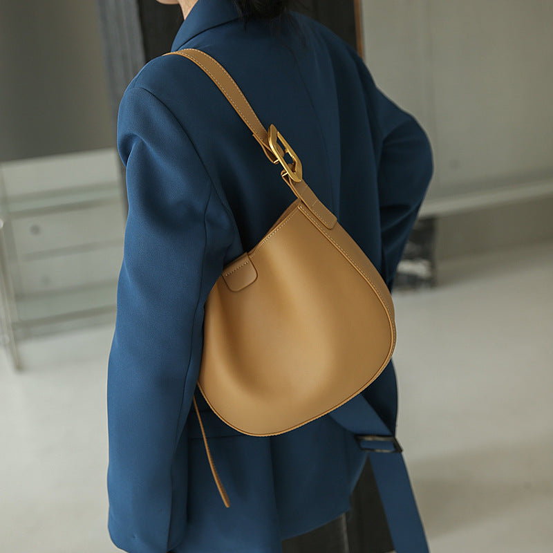 Simple Fashion Genuine Leather Solid Color Shoulder Bags