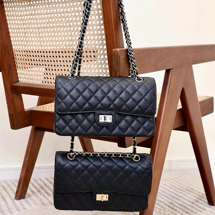 Women's Caviar Rhombus Leather Black Chain Fat Crossbody Bags