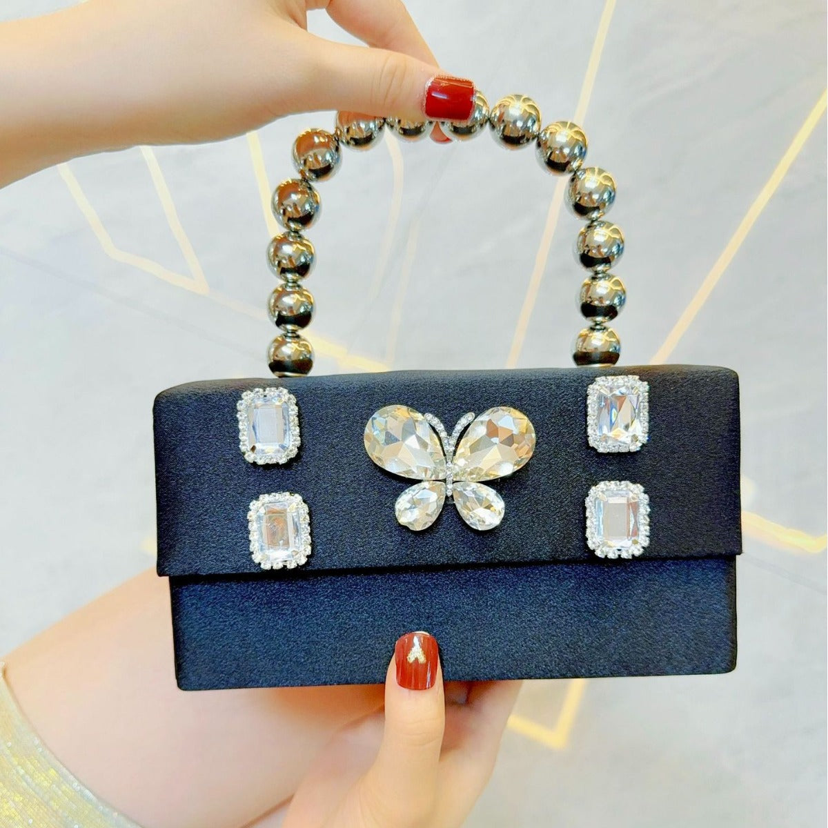 Butterfly Rhinestone Banquet Silk Satin Dinner Small Square Bags