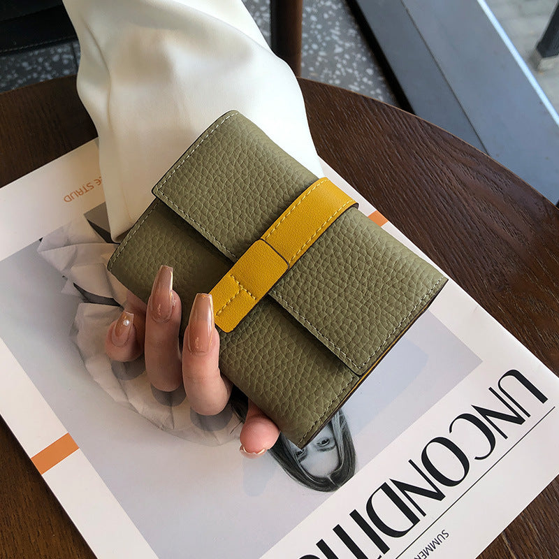 Women's Leather Short Contrast Color First Layer Ladies Wallets