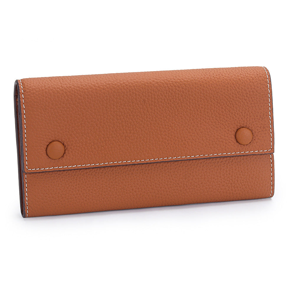 Women's First Layer Cowhide Long Large Capacity Color Matching Purses