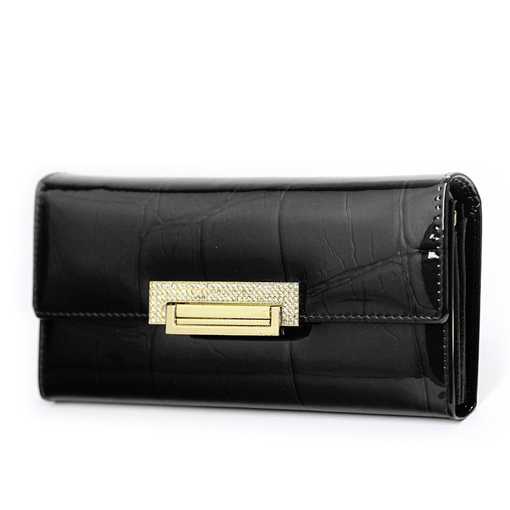 Women's Leather Patent Stone Pattern Clutch Ladies Wallets