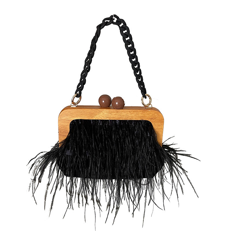 Women's Niche Acrylic Chain Furry Dinner Fluffy Underarm Ostrich Feather Bags