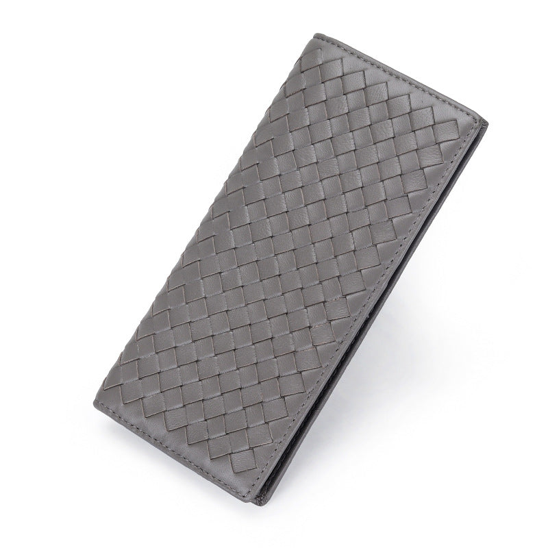 Pure Sheepskin Long Fashion Hand-woven Two-fold Men's Wallets