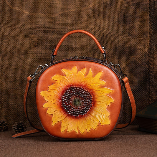 Women's Vegetable Tanned Leather Cowhide Portable High-grade Retro Shoulder Bags