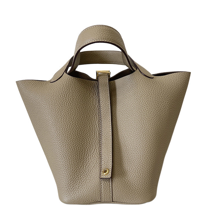 Women's Leather Vegetable Basket Lychee Pattern Cowhide Handbags