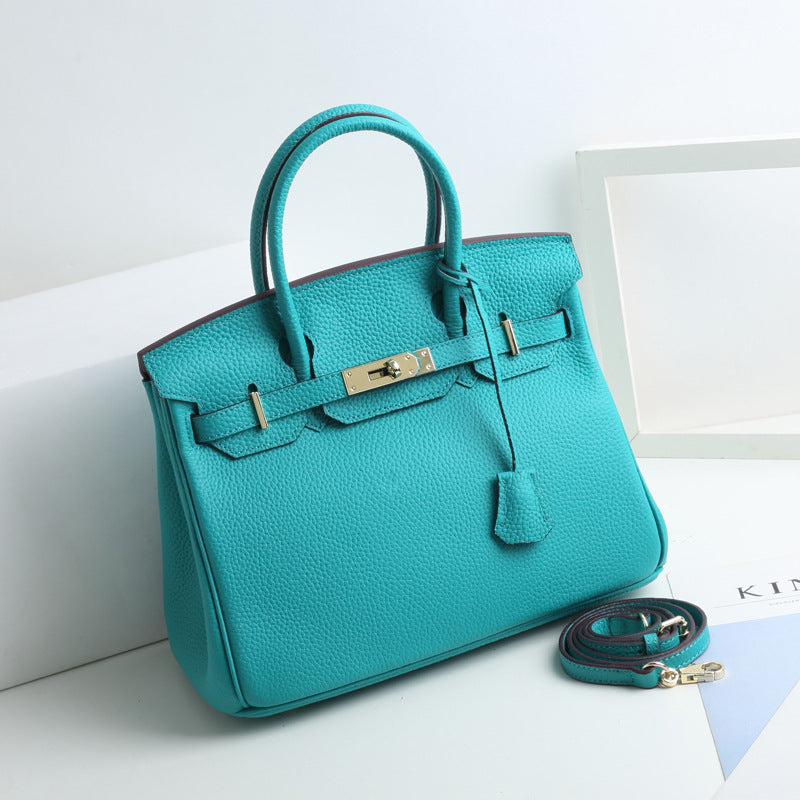 Women's Lychee Pattern Kelly Genuine Leather First Handbags