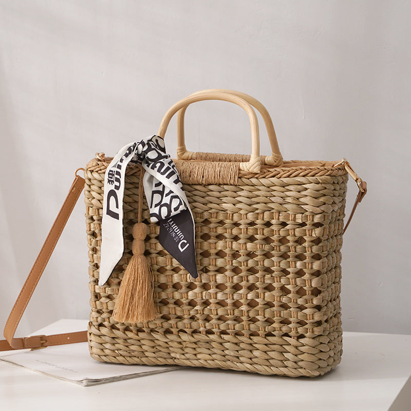 Straw Basket Hollow With Tassel Simple Bags
