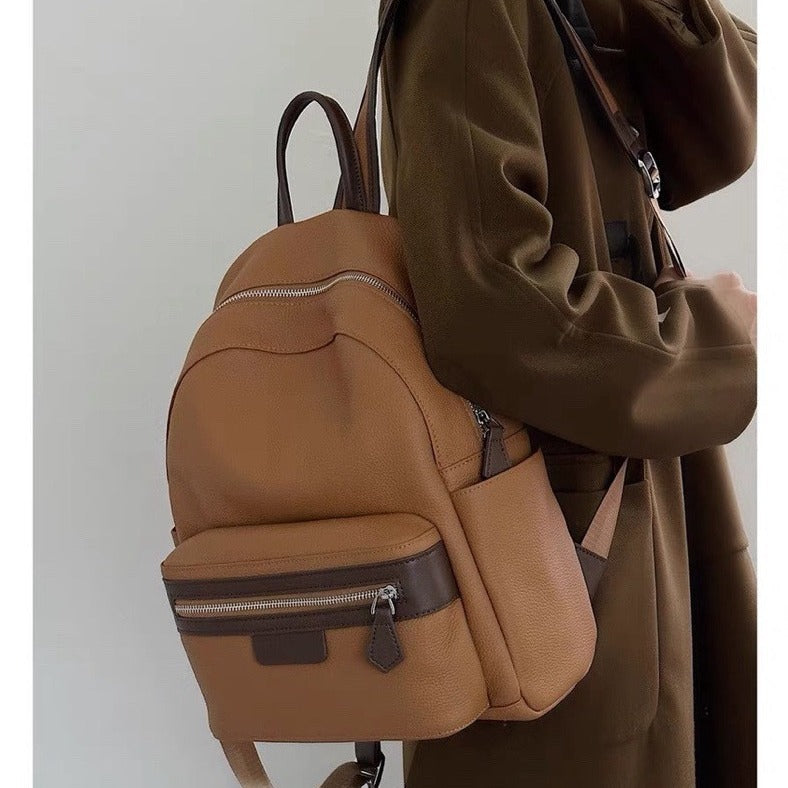 Women's First Layer Leather Leisure Large Capacity Backpacks