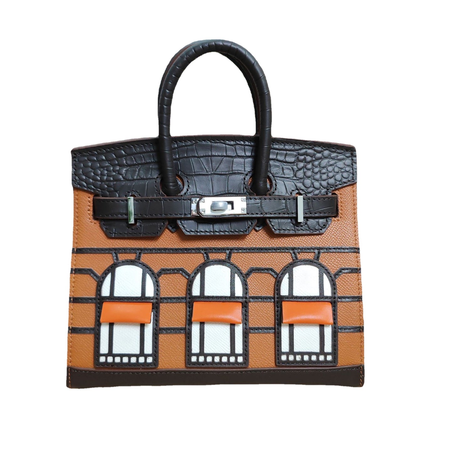 Women's House Genuine Leather Crocodile Pattern Contrast Handbags