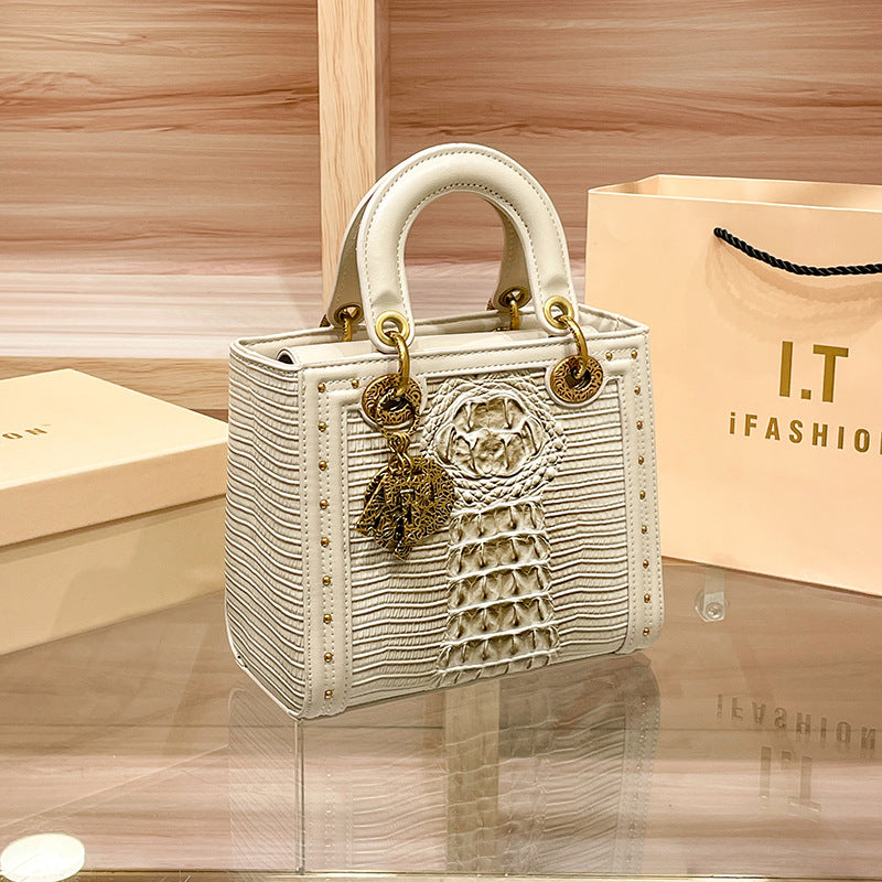Women's High-grade Genuine Leather Crocodile Pattern Diana Crossbody Bags