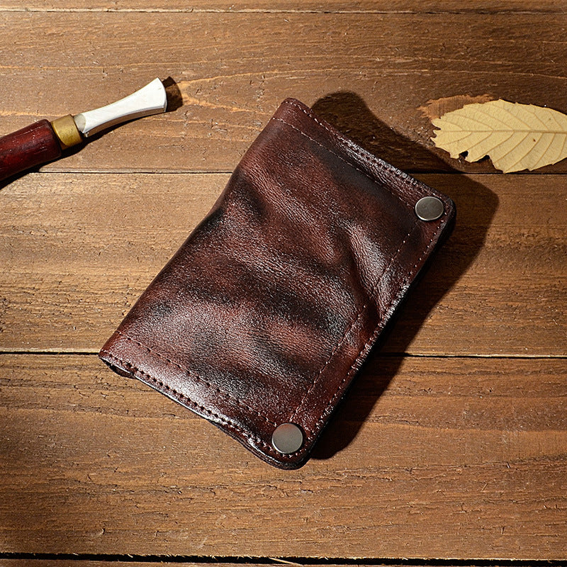 Men's Pleated Vegetable Tanning Leather Retro Large Men's Wallets