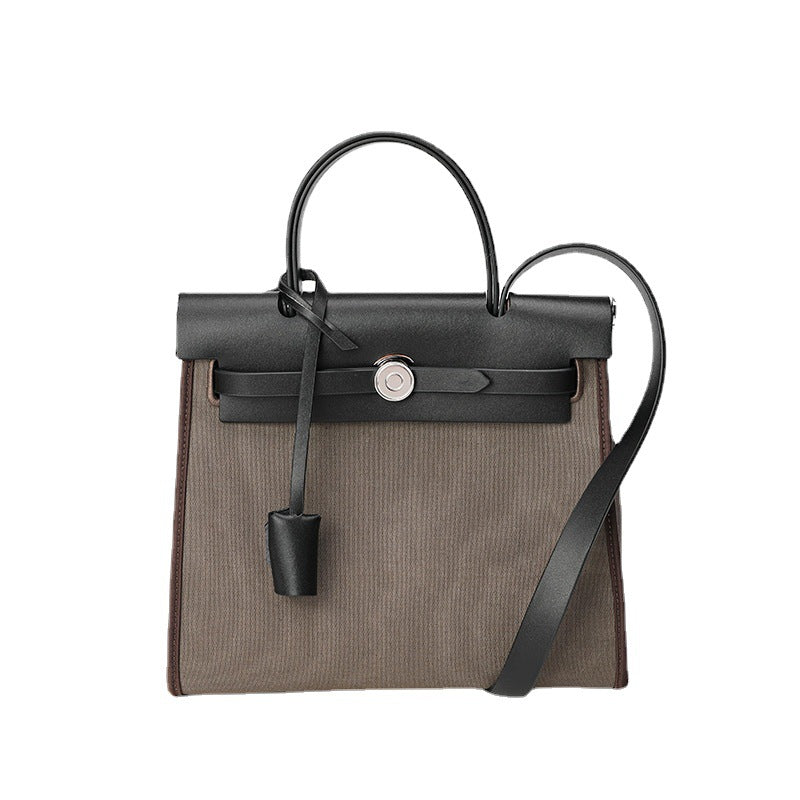 Women's Leather Retro Fashion Canvas Kelly Design Handbags