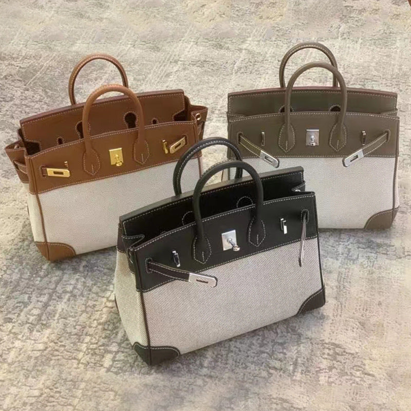 Women's Contrast Color Large Capacity Genuine Leather Shoulder Bags