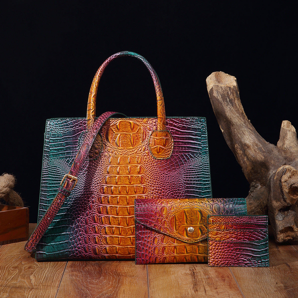 Women's Retro Mother Colorful Crocodile Pattern Brahmin Handbags
