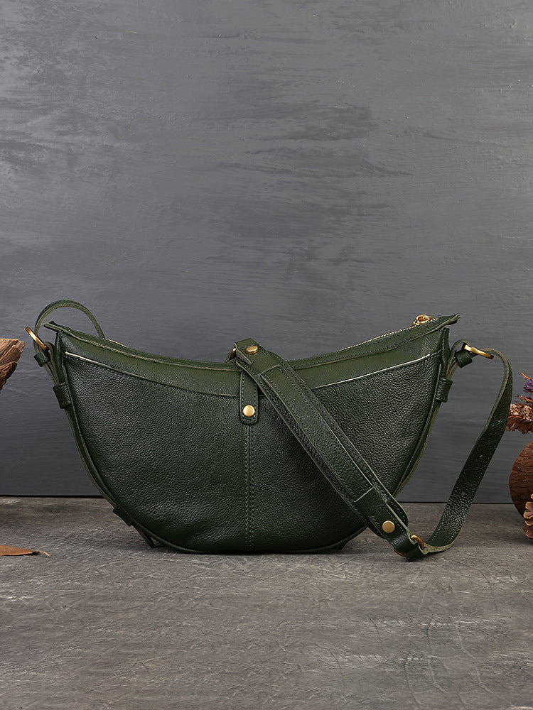 Women's Genuine Leather Fashion Simple Selenodont Niche Armpit Bags
