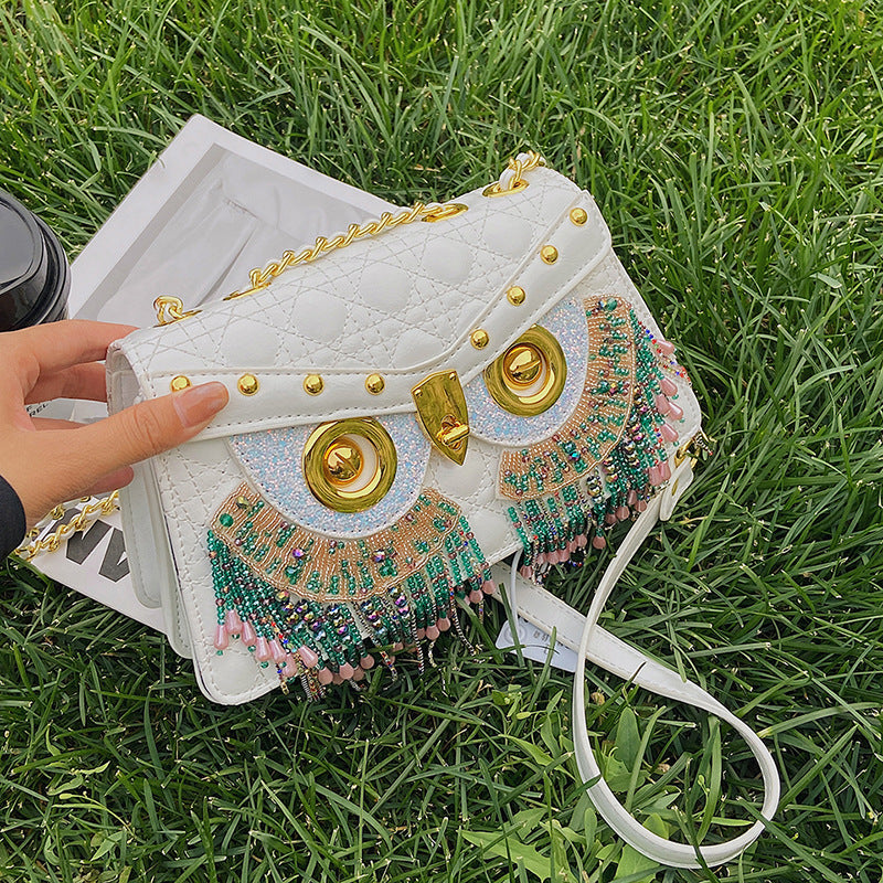 Women's Personality Diamond Trendy Fashion Owl Tassel Shoulder Bags