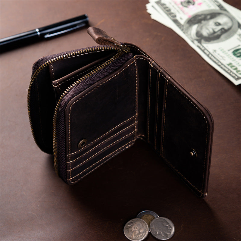 Men's Layer Crazy Horse Skin Short Genuine Men's Wallets